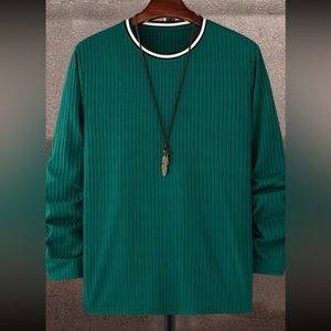 Ribbed Knit Stripped Green Sweater Men’s
